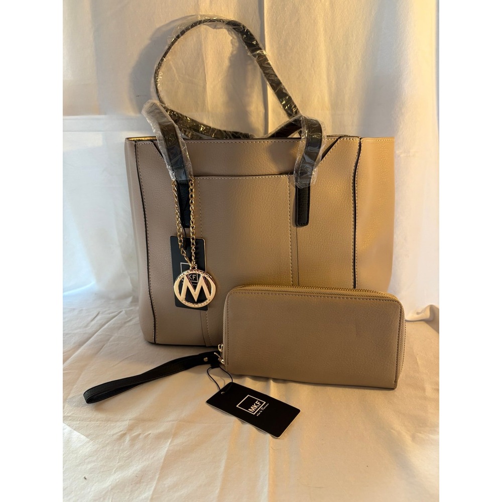 MKF Collection Mia K Farrow Taupe Vegan Leather Tote Bag and Wallet Set 1883-B‎